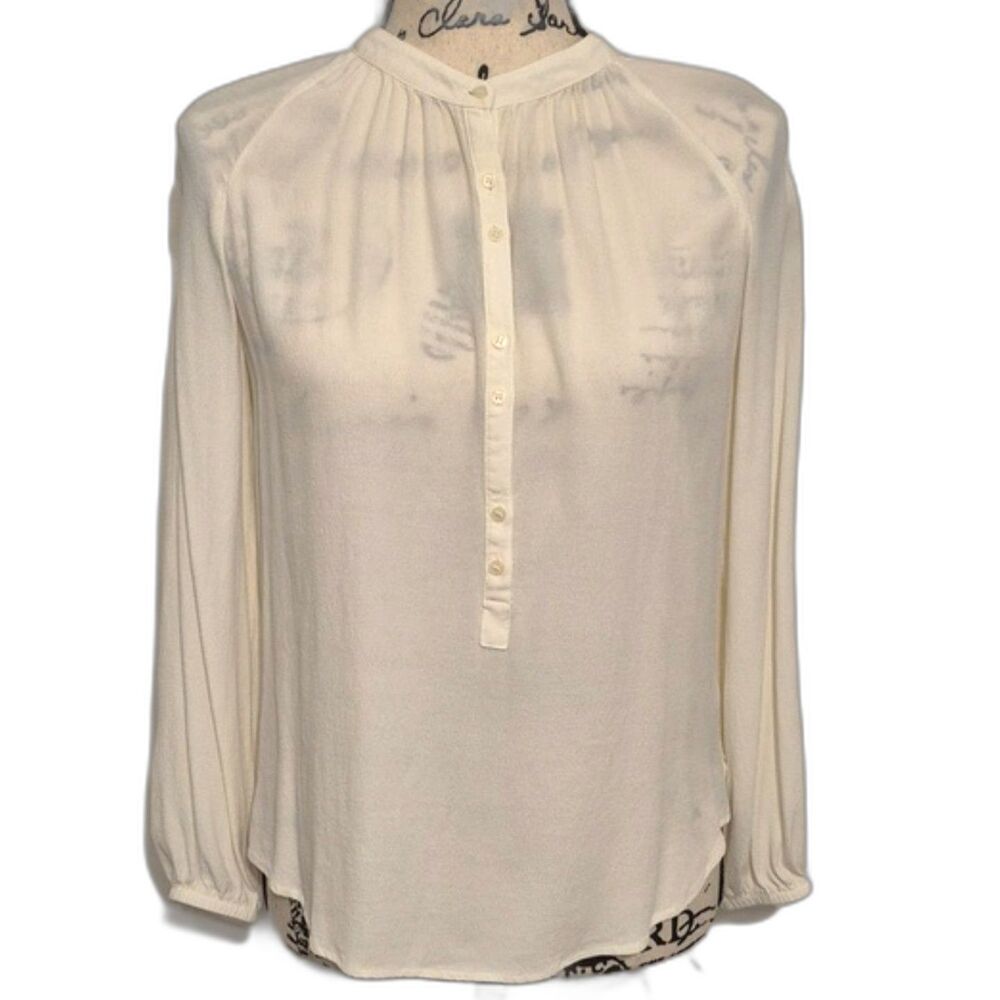 J. Crew Blouse Shirt XXS Cream Mandarin Collar Popover Half Button Down Drapy